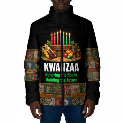 Kwanzaa Honoring The Roots Padded Jacket Pan African Kinara Unity Traditional Tribal Art