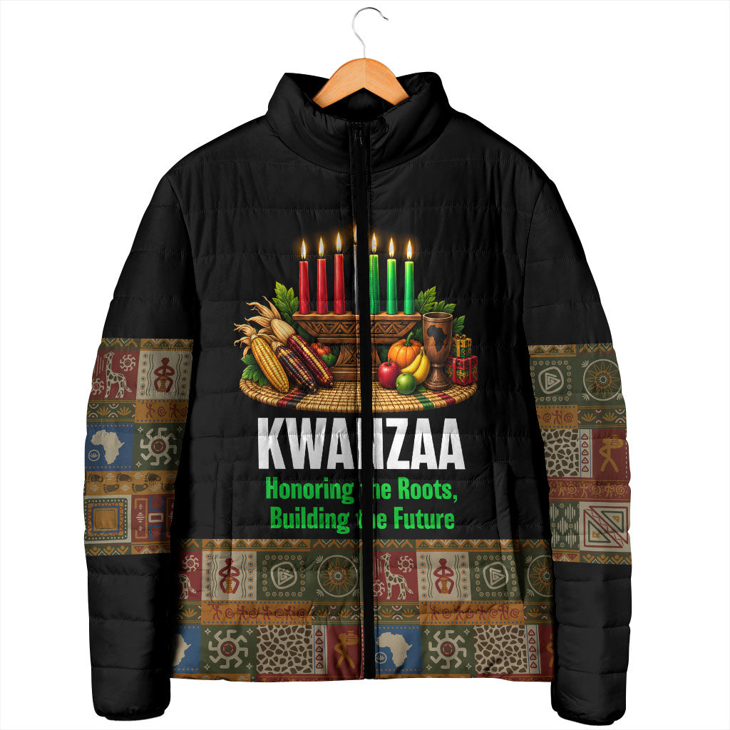 Kwanzaa Honoring The Roots Padded Jacket Pan African Kinara Unity Traditional Tribal Art