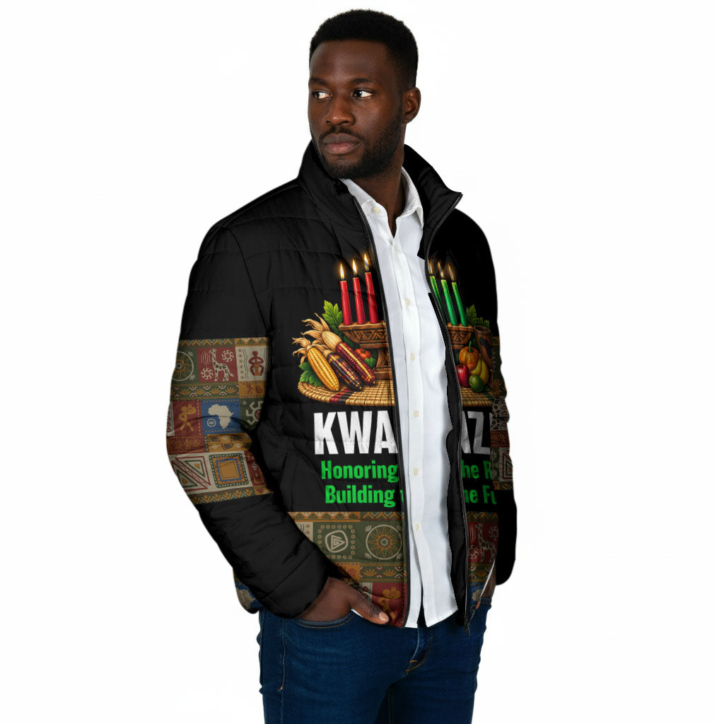 Kwanzaa Honoring The Roots Padded Jacket Pan African Kinara Unity Traditional Tribal Art