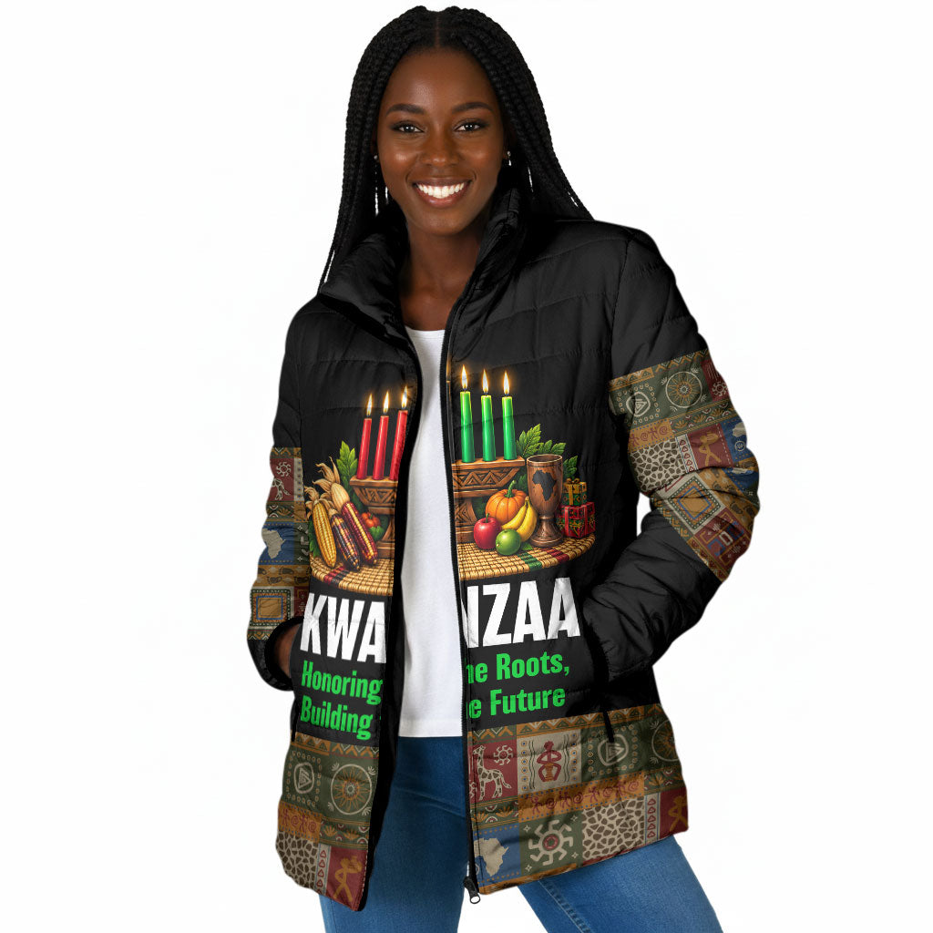 Kwanzaa Honoring The Roots Padded Jacket Pan African Kinara Unity Traditional Tribal Art