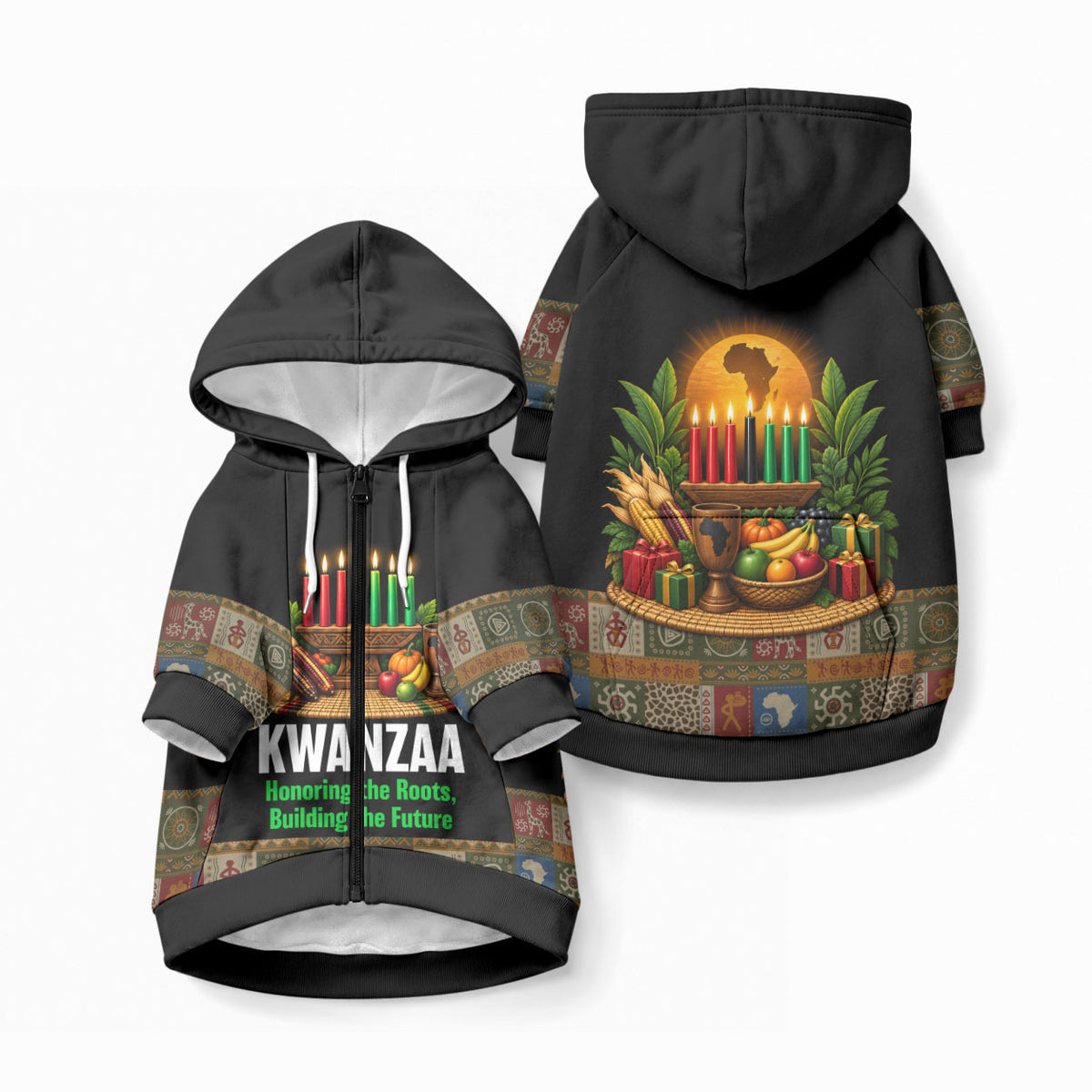 Kwanzaa Honoring The Roots Pet Hoodie Pan African Kinara Unity Traditional Tribal Art