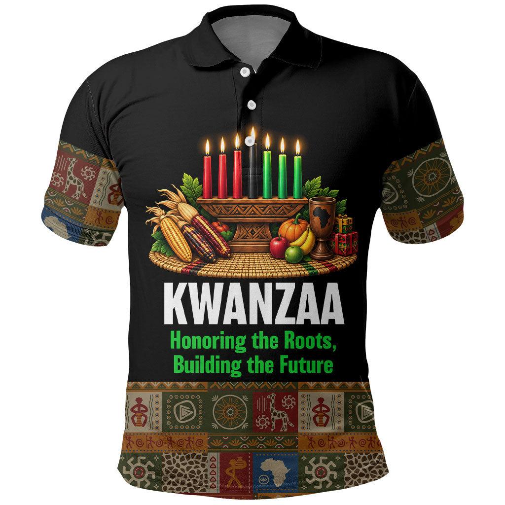 Kwanzaa Honoring The Roots Polo Shirt Pan African Kinara Unity Traditional Tribal Art