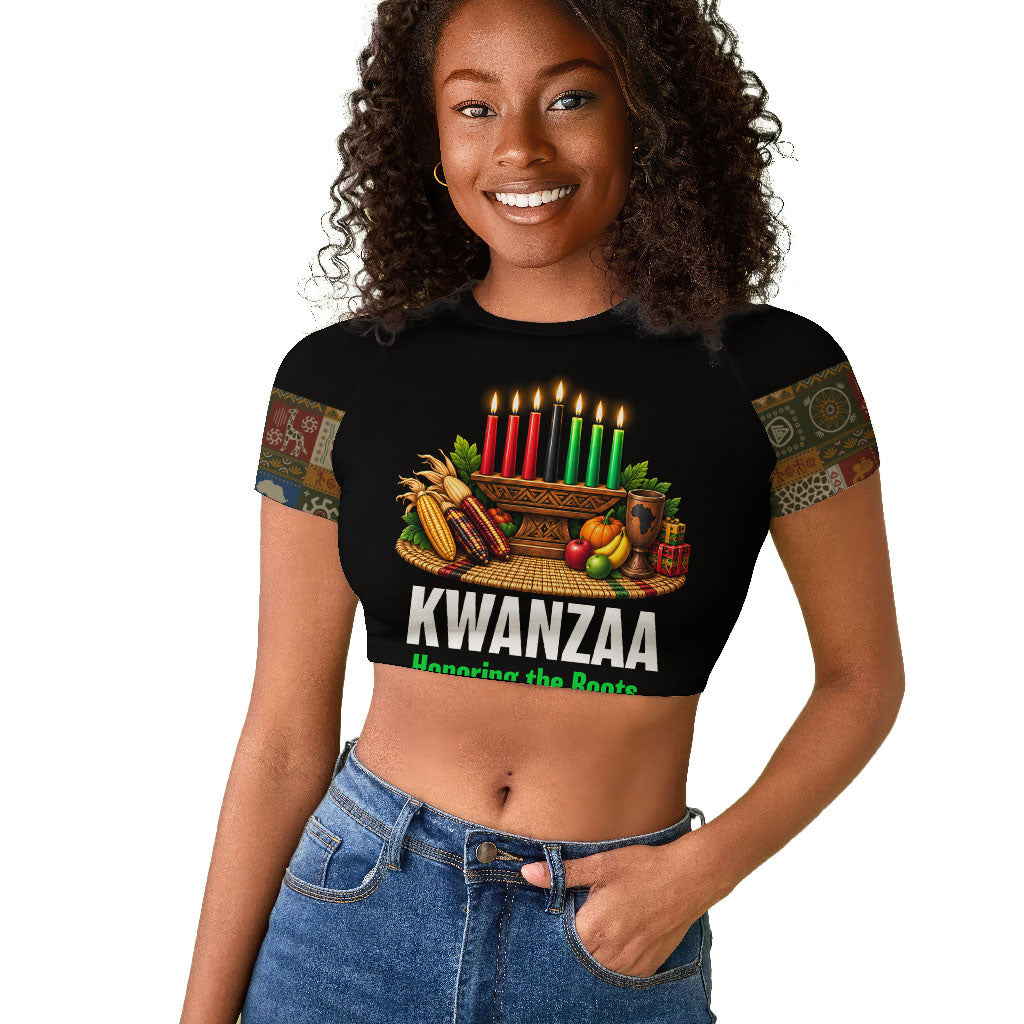 Kwanzaa Honoring The Roots Raglan Cropped T shirt Pan African Kinara Unity Traditional Tribal Art