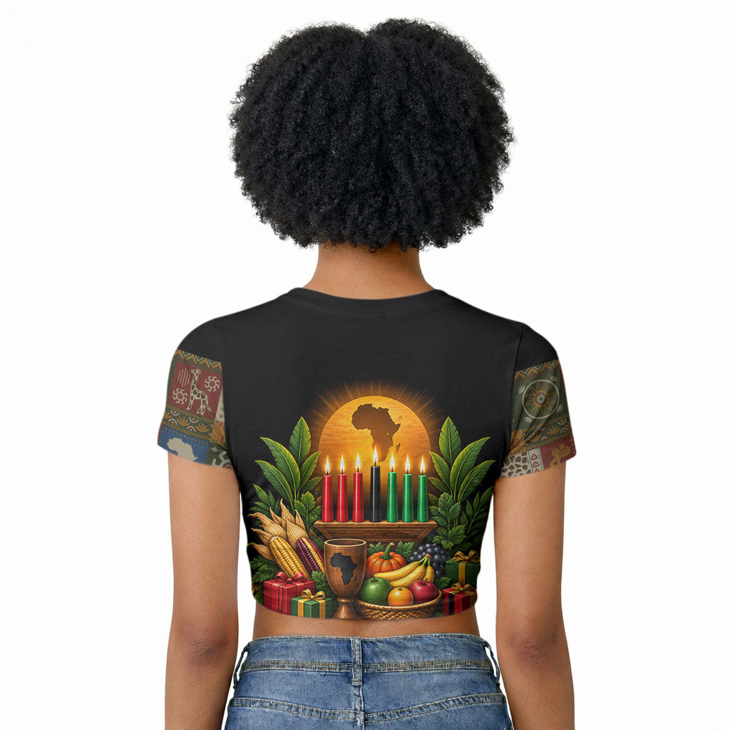 Kwanzaa Honoring The Roots Raglan Cropped T shirt Pan African Kinara Unity Traditional Tribal Art