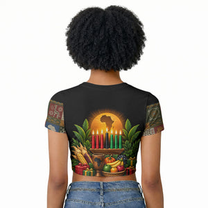 Kwanzaa Honoring The Roots Raglan Cropped T shirt Pan African Kinara Unity Traditional Tribal Art