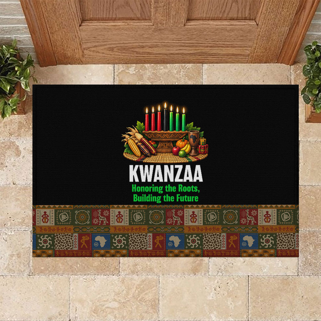 Kwanzaa Honoring The Roots Rubber Doormat Pan African Kinara Unity Traditional Tribal Art