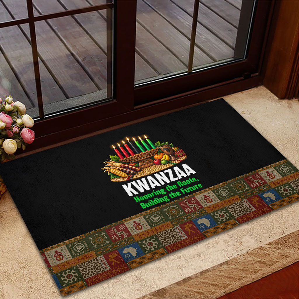 Kwanzaa Honoring The Roots Rubber Doormat Pan African Kinara Unity Traditional Tribal Art