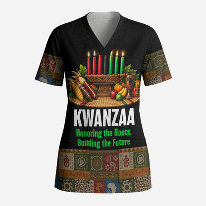 Kwanzaa Honoring The Roots Scrub Top Pan African Kinara Unity Traditional Tribal Art