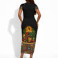 Kwanzaa Honoring The Roots Short Sleeve Bodycon Dress Pan African Kinara Unity Traditional Tribal Art