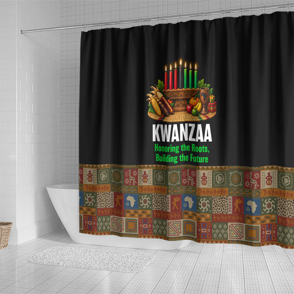 Kwanzaa Honoring The Roots Shower Curtain Pan African Kinara Unity Traditional Tribal Art