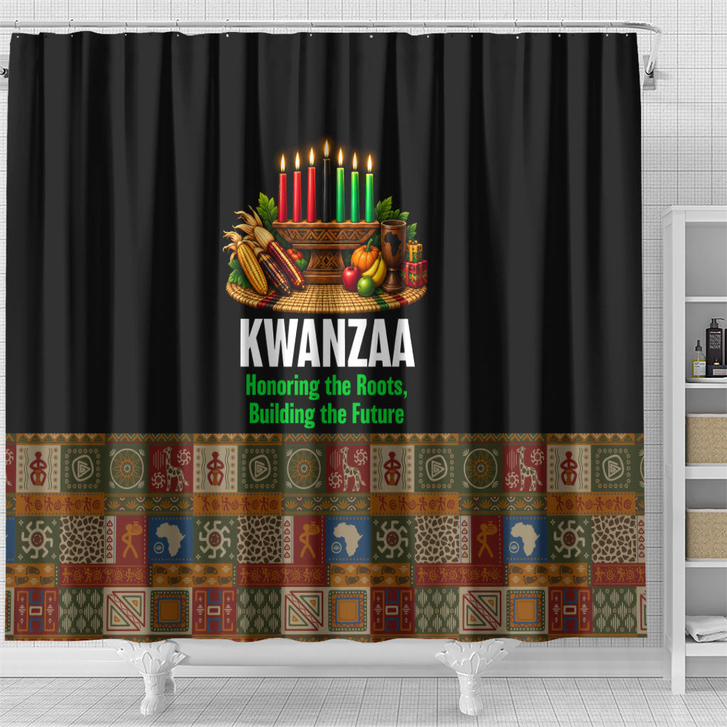 Kwanzaa Honoring The Roots Shower Curtain Pan African Kinara Unity Traditional Tribal Art