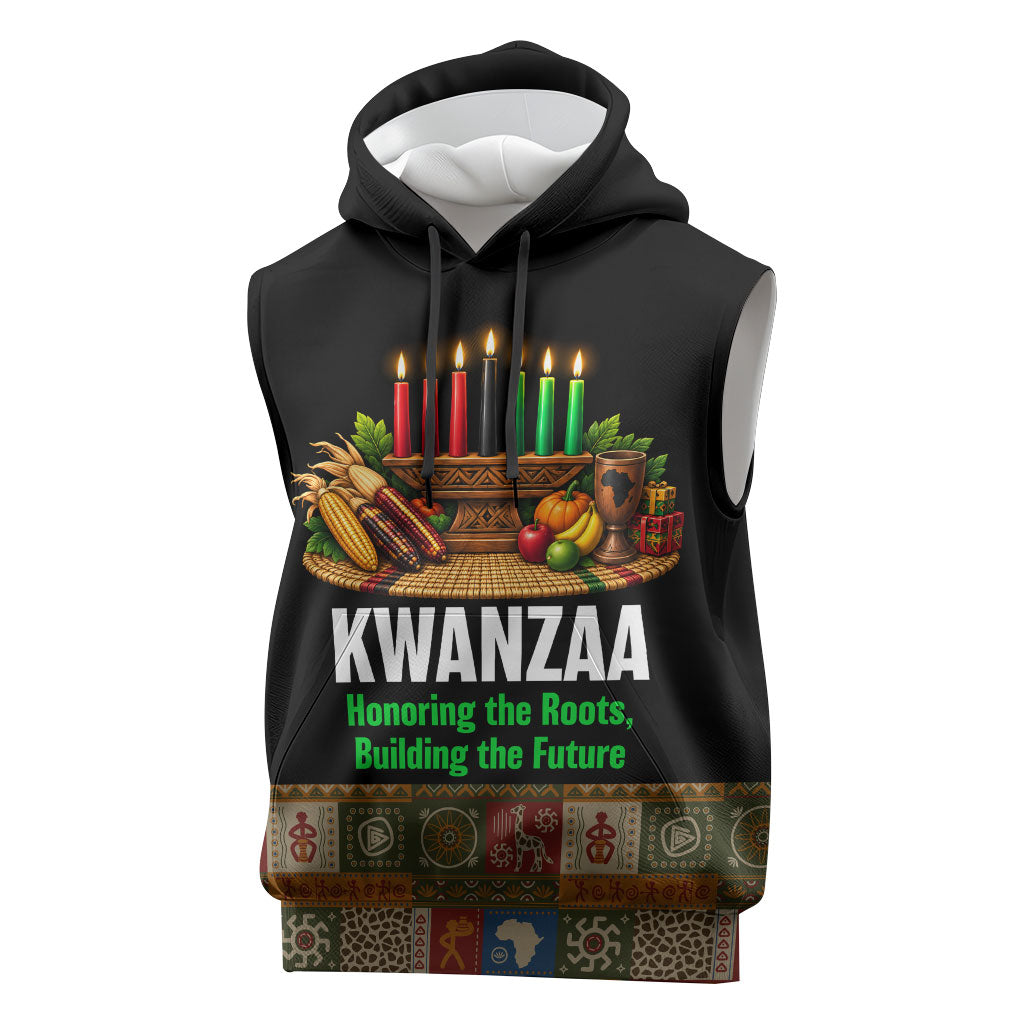 Kwanzaa Honoring The Roots Sleeveless Hoodie Pan African Kinara Unity Traditional Tribal Art
