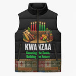 Kwanzaa Honoring The Roots Sleeveless Puffer Jacket Pan African Kinara Unity Traditional Tribal Art