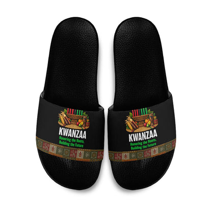 Kwanzaa Honoring The Roots Slide Sandals Pan African Kinara Unity Traditional Tribal Art