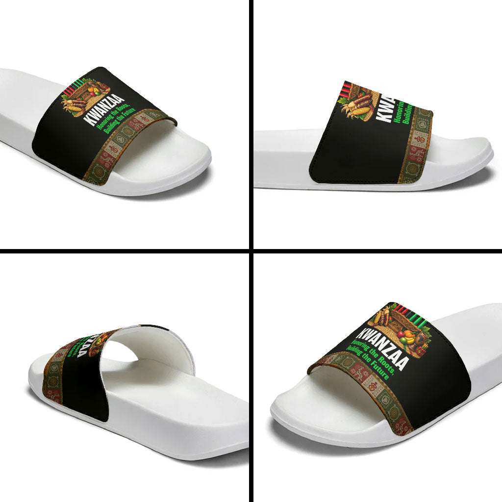 Kwanzaa Honoring The Roots Slide Sandals Pan African Kinara Unity Traditional Tribal Art