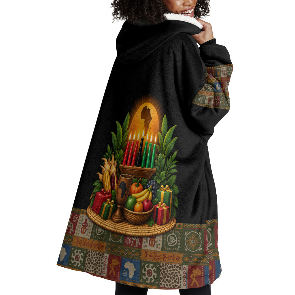 Kwanzaa Honoring The Roots Wearable Blanket Hoodie Pan African Kinara Unity Traditional Tribal Art