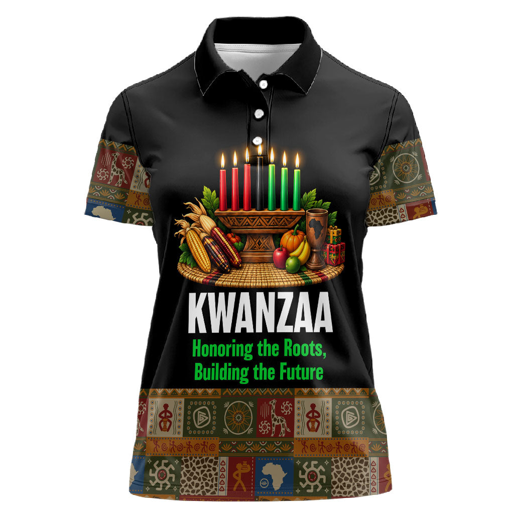 Kwanzaa Honoring The Roots Women Polo Shirt Pan African Kinara Unity Traditional Tribal Art