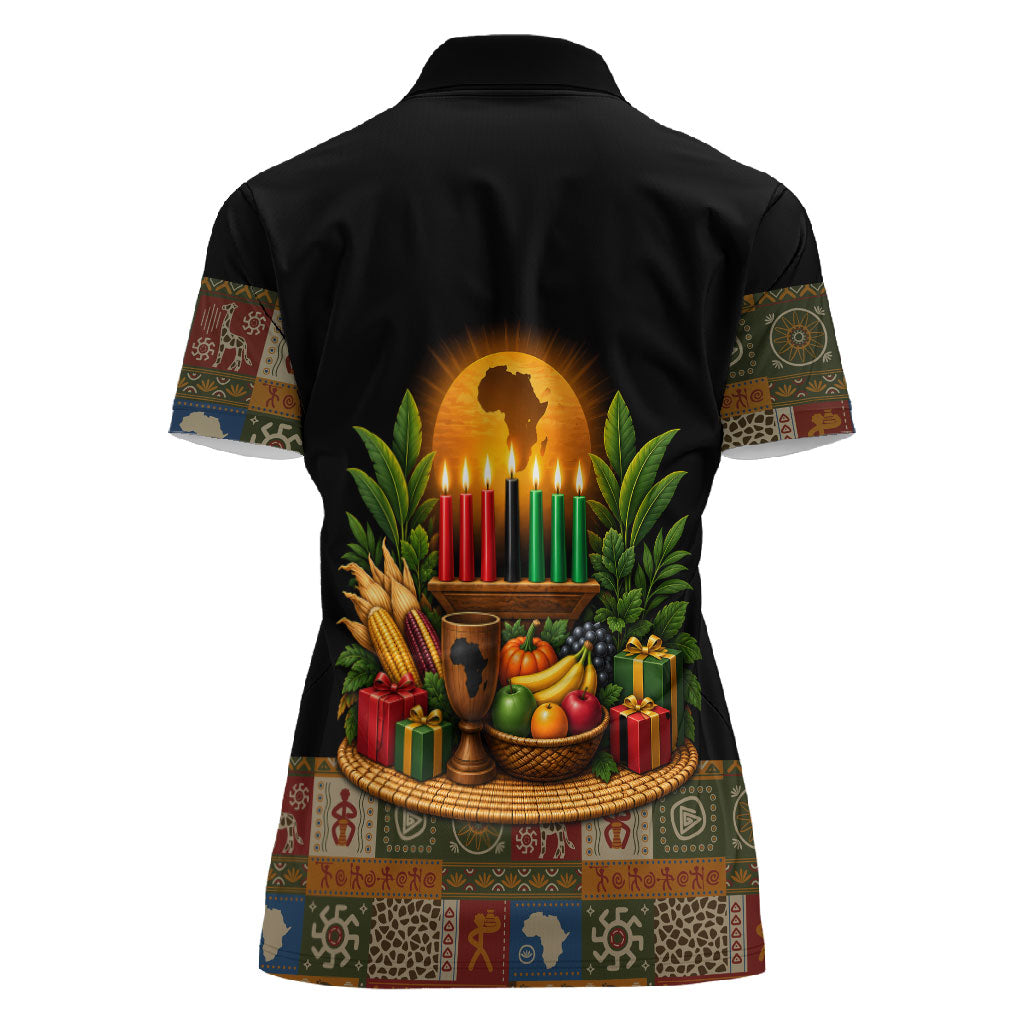 Kwanzaa Honoring The Roots Women Polo Shirt Pan African Kinara Unity Traditional Tribal Art