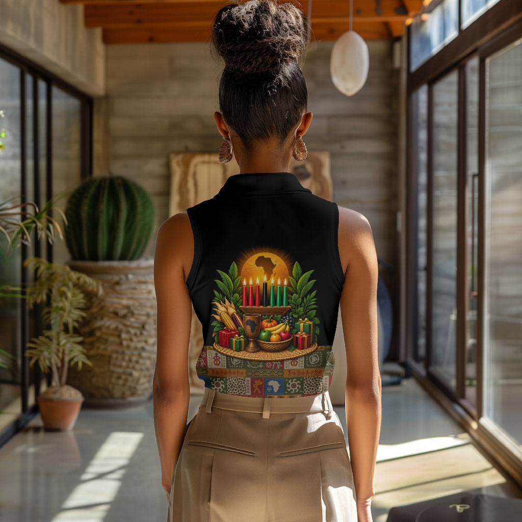 Kwanzaa Honoring The Roots Women Sleeveless Polo Shirt Pan African Kinara Unity Traditional Tribal Art