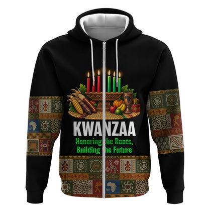 Kwanzaa Honoring The Roots Zip Hoodie Pan African Kinara Unity Traditional Tribal Art