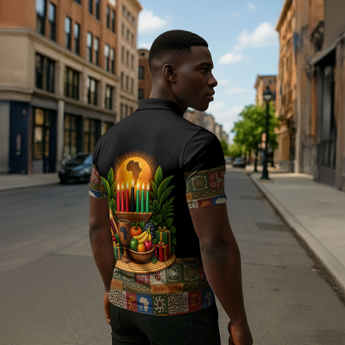 Kwanzaa Honoring The Roots Zipper Polo Shirt Pan African Kinara Unity Traditional Tribal Art