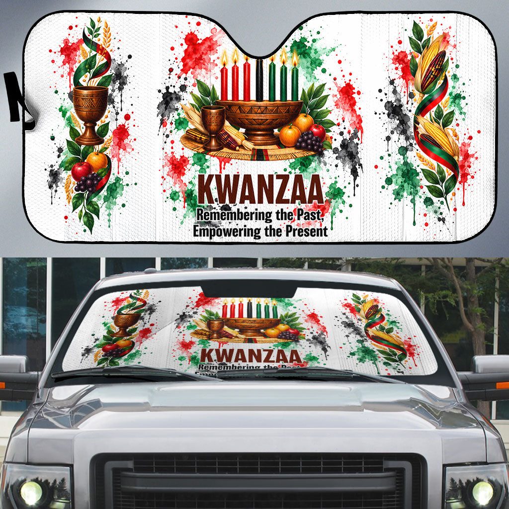 Kwanzaa Pan African Auto Sun Shade - Mishumaa Saba - Black History - Watercolor Art