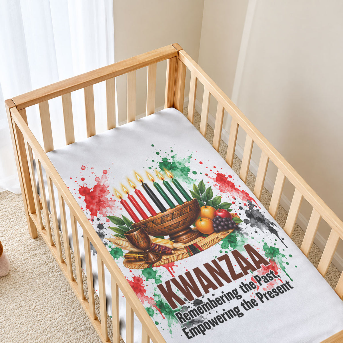 Kwanzaa Pan African Baby Bed Cover - Mishumaa Saba - Black History - Watercolor Art