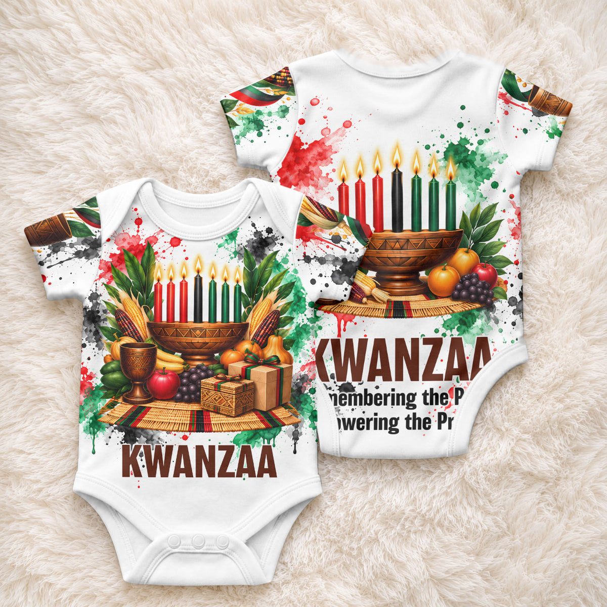 Kwanzaa Pan African Baby Onesie - Mishumaa Saba - Black History - Watercolor Art