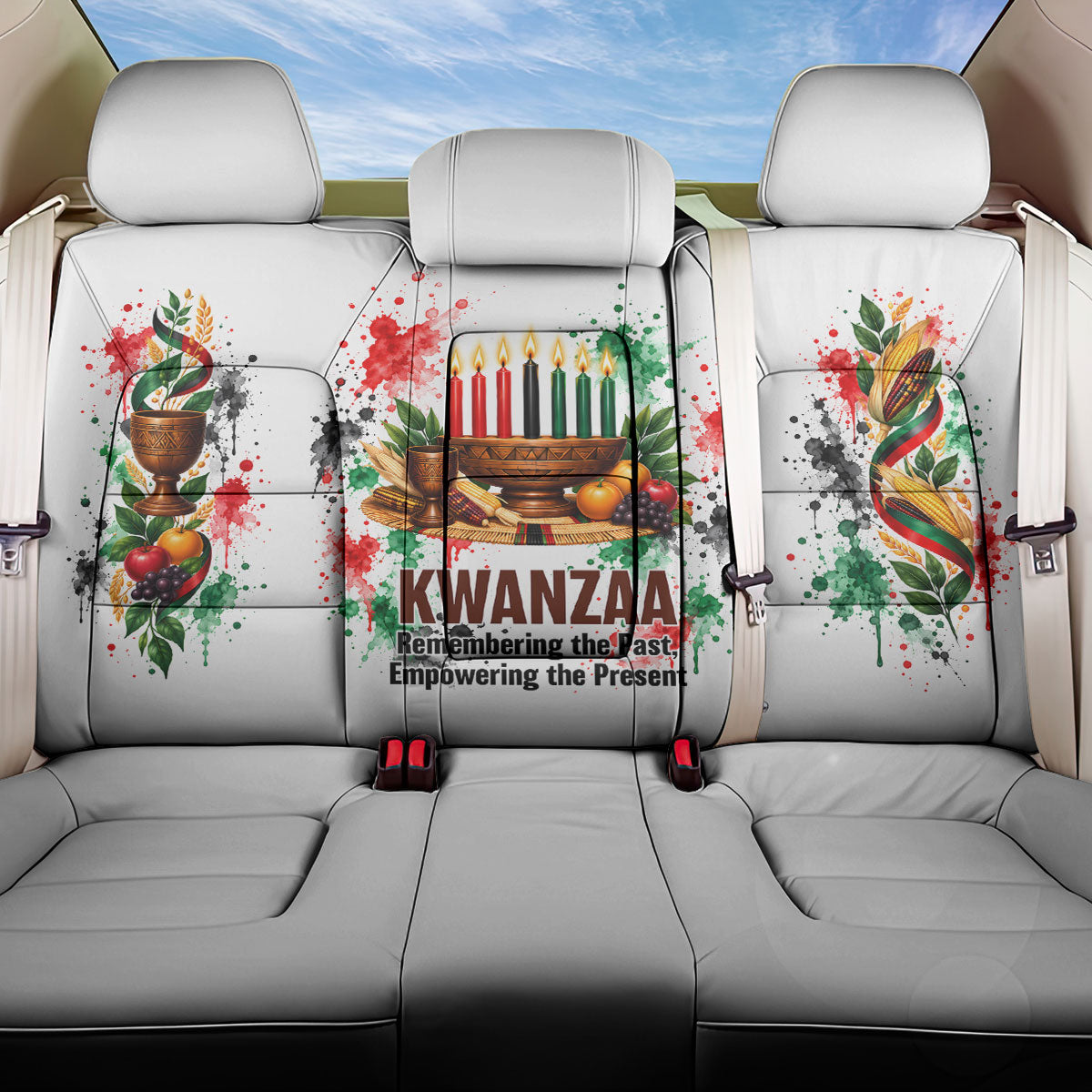 Kwanzaa Pan African Back Car Seat Cover - Mishumaa Saba - Black History - Watercolor Art