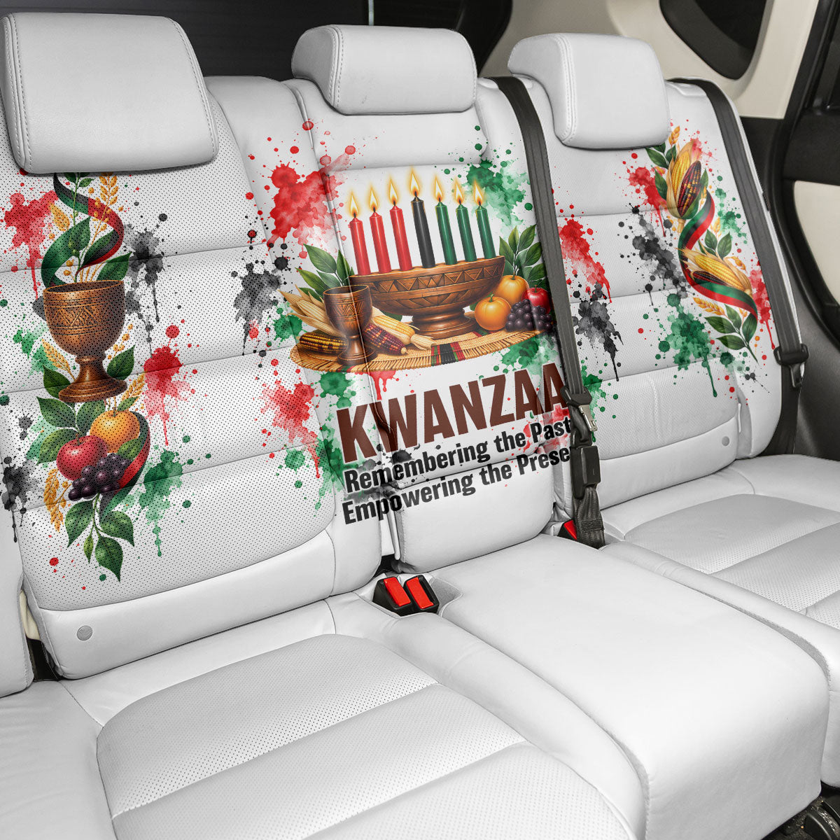 Kwanzaa Pan African Back Car Seat Cover - Mishumaa Saba - Black History - Watercolor Art