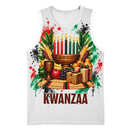 Kwanzaa Pan African Basketball Jersey - Mishumaa Saba - Black History - Watercolor Art