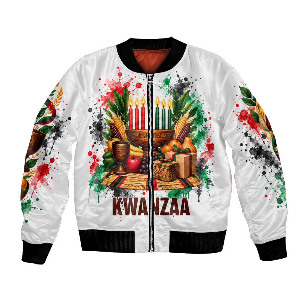 Kwanzaa Pan African Bomber Jacket - Mishumaa Saba - Black History - Watercolor Art