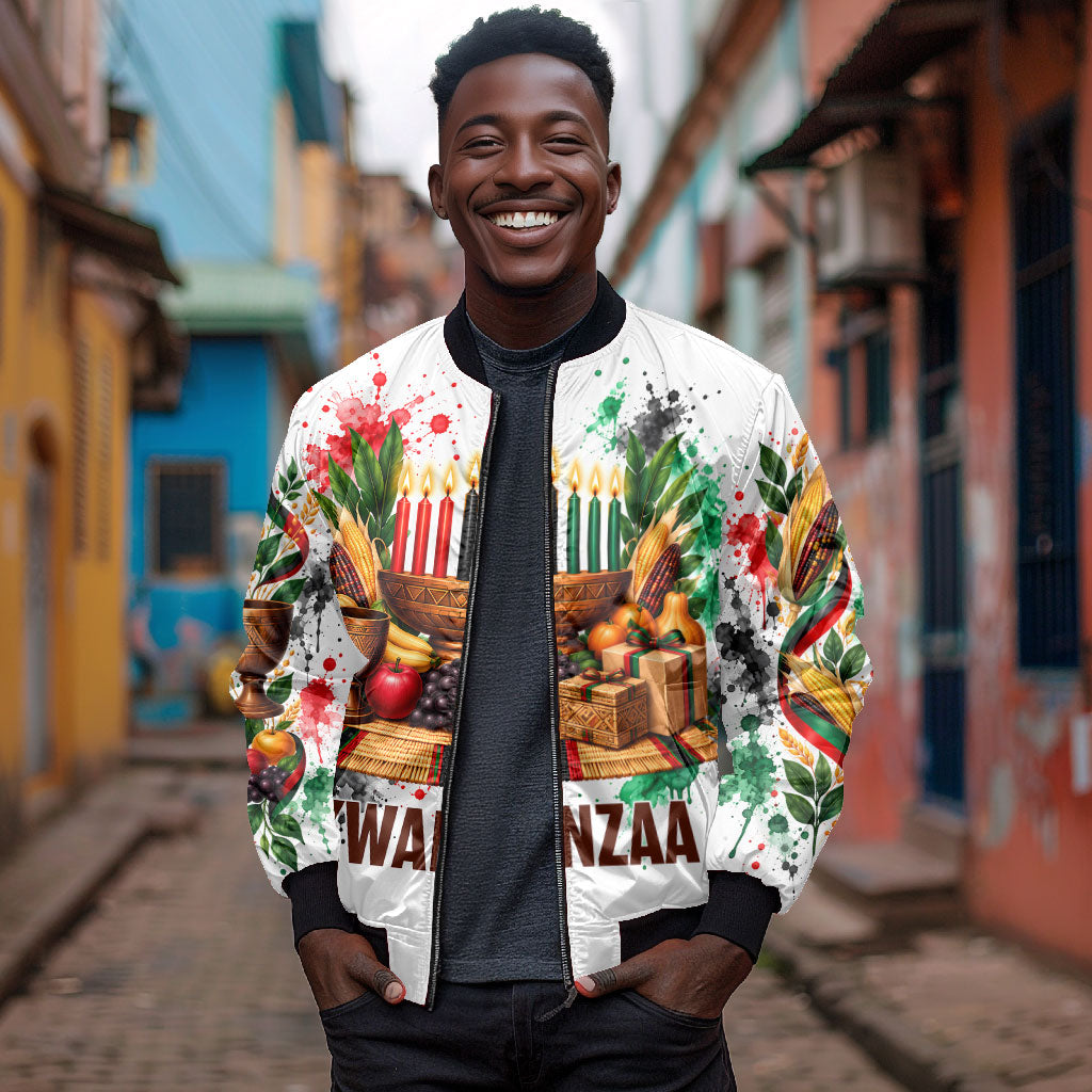 Kwanzaa Pan African Bomber Jacket - Mishumaa Saba - Black History - Watercolor Art