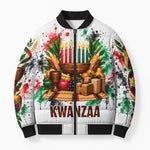 Kwanzaa Pan African Bomber Puffer Jacket - Mishumaa Saba - Black History - Watercolor Art