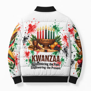 Kwanzaa Pan African Bomber Puffer Jacket - Mishumaa Saba - Black History - Watercolor Art
