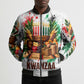 Kwanzaa Pan African Bomber Puffer Jacket - Mishumaa Saba - Black History - Watercolor Art