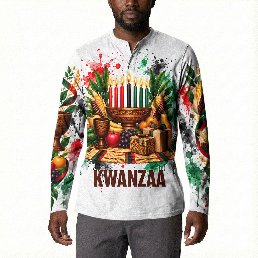 Kwanzaa Pan African Button Sweatshirt - Mishumaa Saba - Black History - Watercolor Art