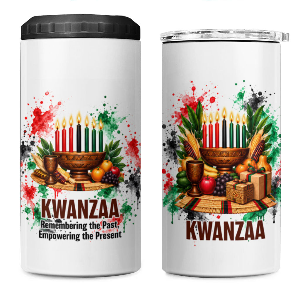 Kwanzaa Pan African 4 in 1 Can Cooler Tumbler - Mishumaa Saba - Black History - Watercolor Art