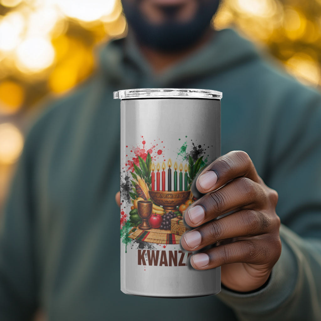 Kwanzaa Pan African 4 in 1 Can Cooler Tumbler - Mishumaa Saba - Black History - Watercolor Art