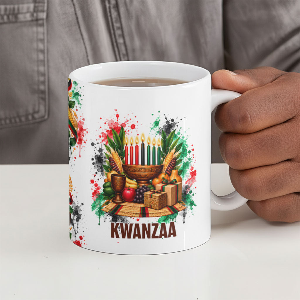 Kwanzaa Pan African Ceramic Mug - Mishumaa Saba - Black History - Watercolor Art