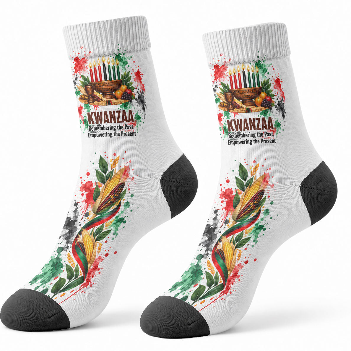 Kwanzaa Pan African Crew Socks - Mishumaa Saba - Black History - Watercolor Art