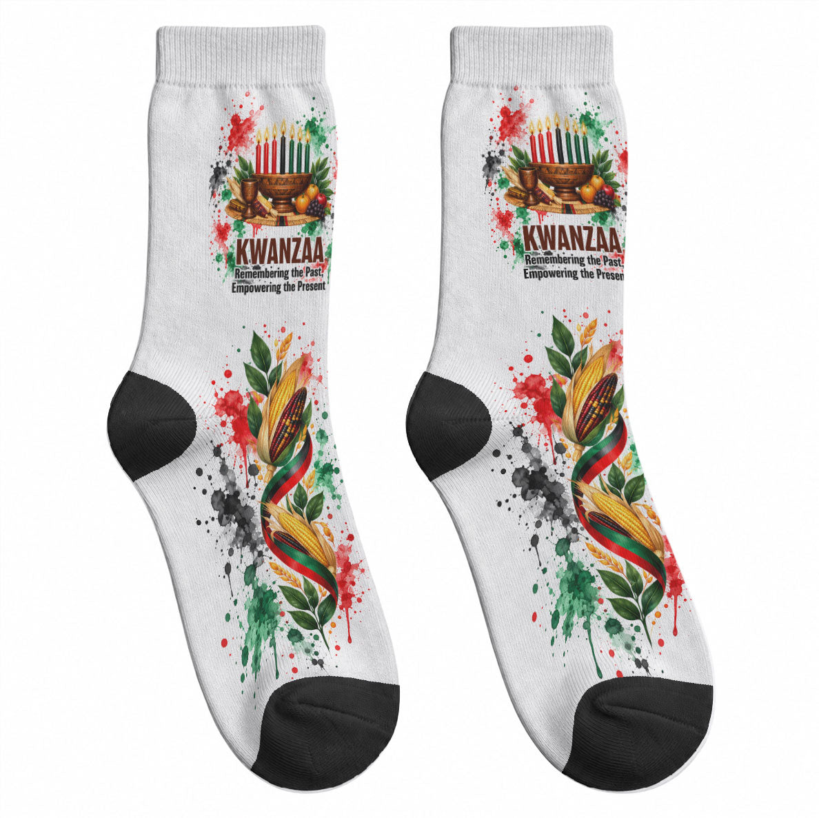 Kwanzaa Pan African Crew Socks - Mishumaa Saba - Black History - Watercolor Art