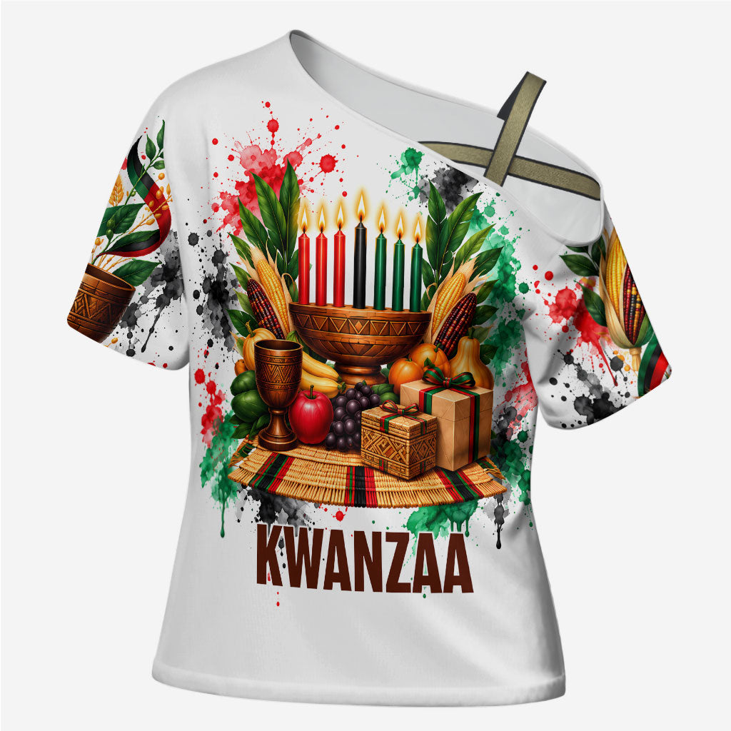 Kwanzaa Pan African Cross Shoulder Shirt - Mishumaa Saba - Black History - Watercolor Art
