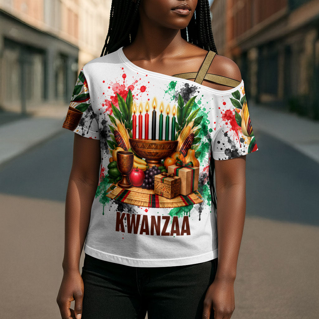 Kwanzaa Pan African Cross Shoulder Shirt - Mishumaa Saba - Black History - Watercolor Art