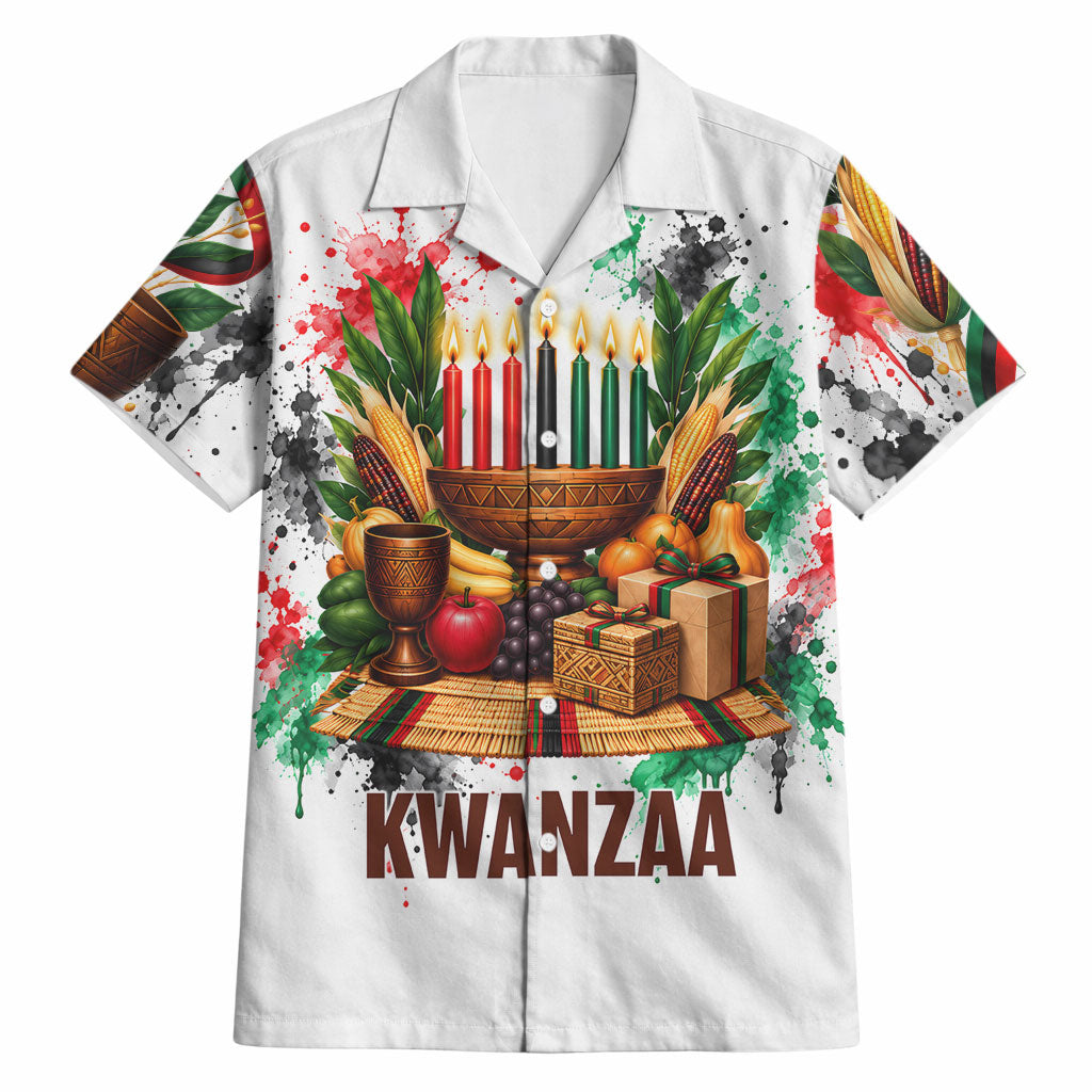 Kwanzaa Pan African Hawaiian Shirt - Mishumaa Saba - Black History - Watercolor Art