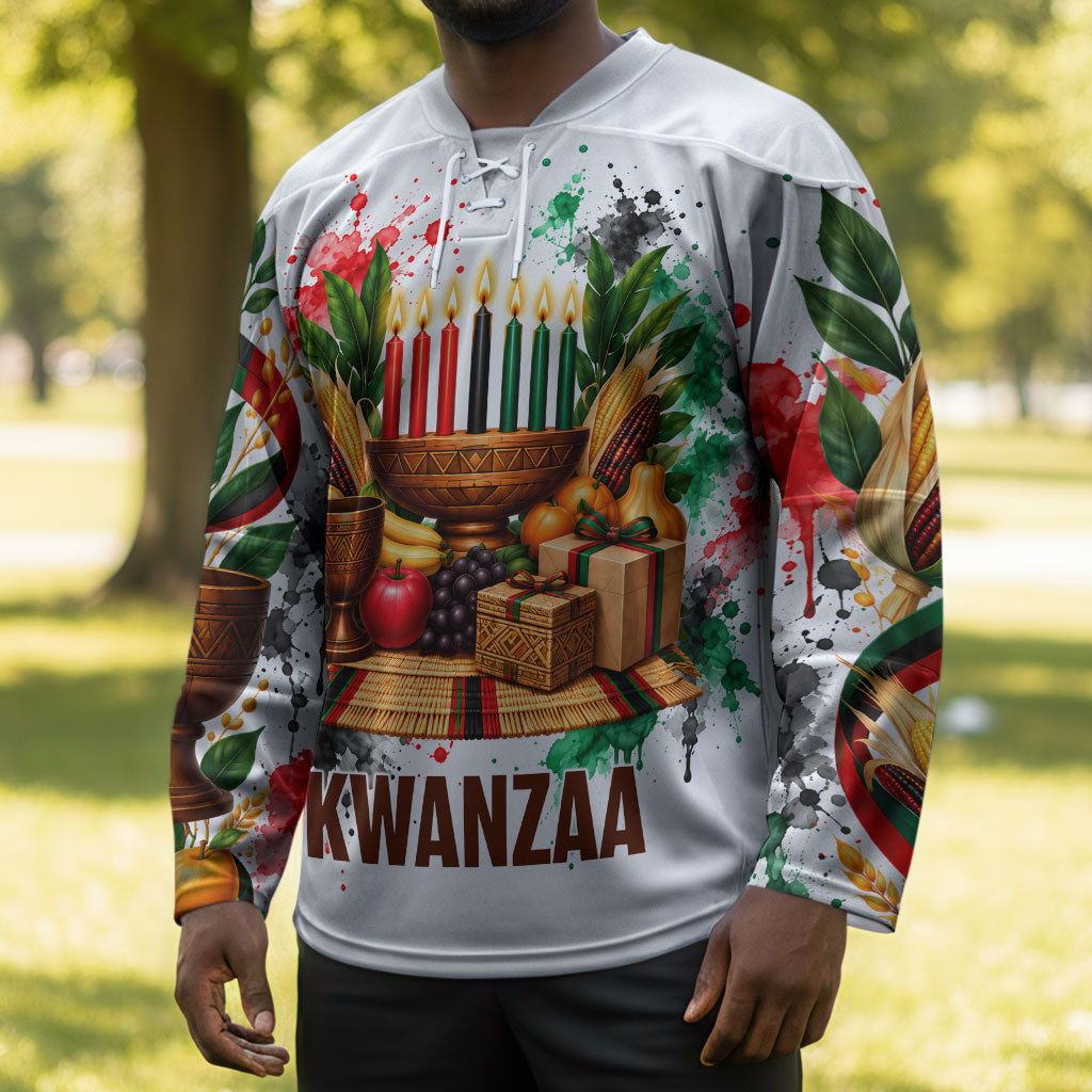 Kwanzaa Pan African Hockey Jersey - Mishumaa Saba - Black History - Watercolor Art