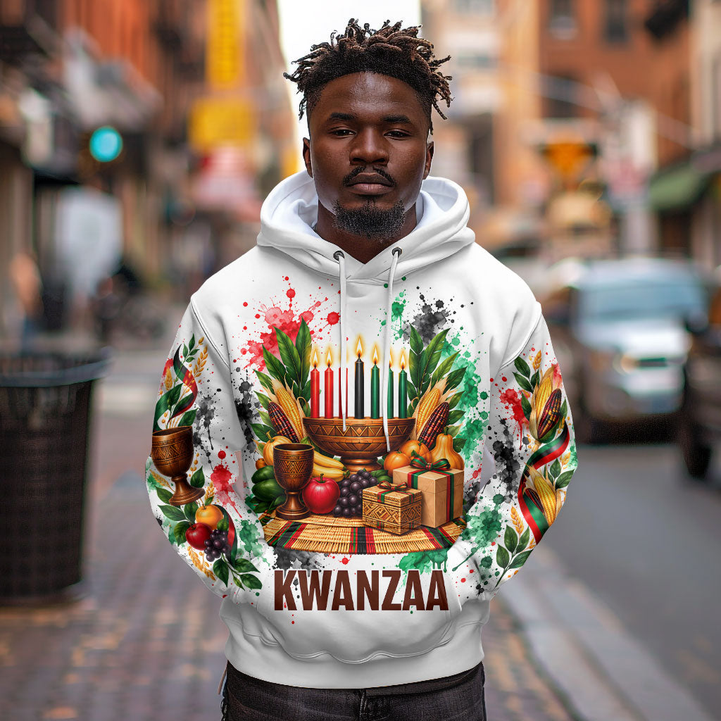 Kwanzaa Pan African Hoodie - Mishumaa Saba - Black History - Watercolor Art