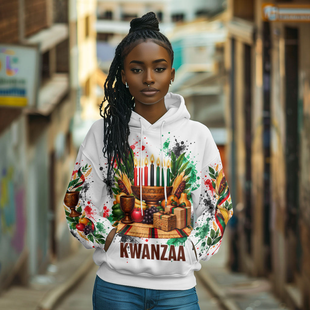 Kwanzaa Pan African Hoodie - Mishumaa Saba - Black History - Watercolor Art