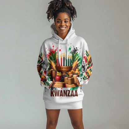 Kwanzaa Pan African Hoodie Dress - Mishumaa Saba - Black History - Watercolor Art