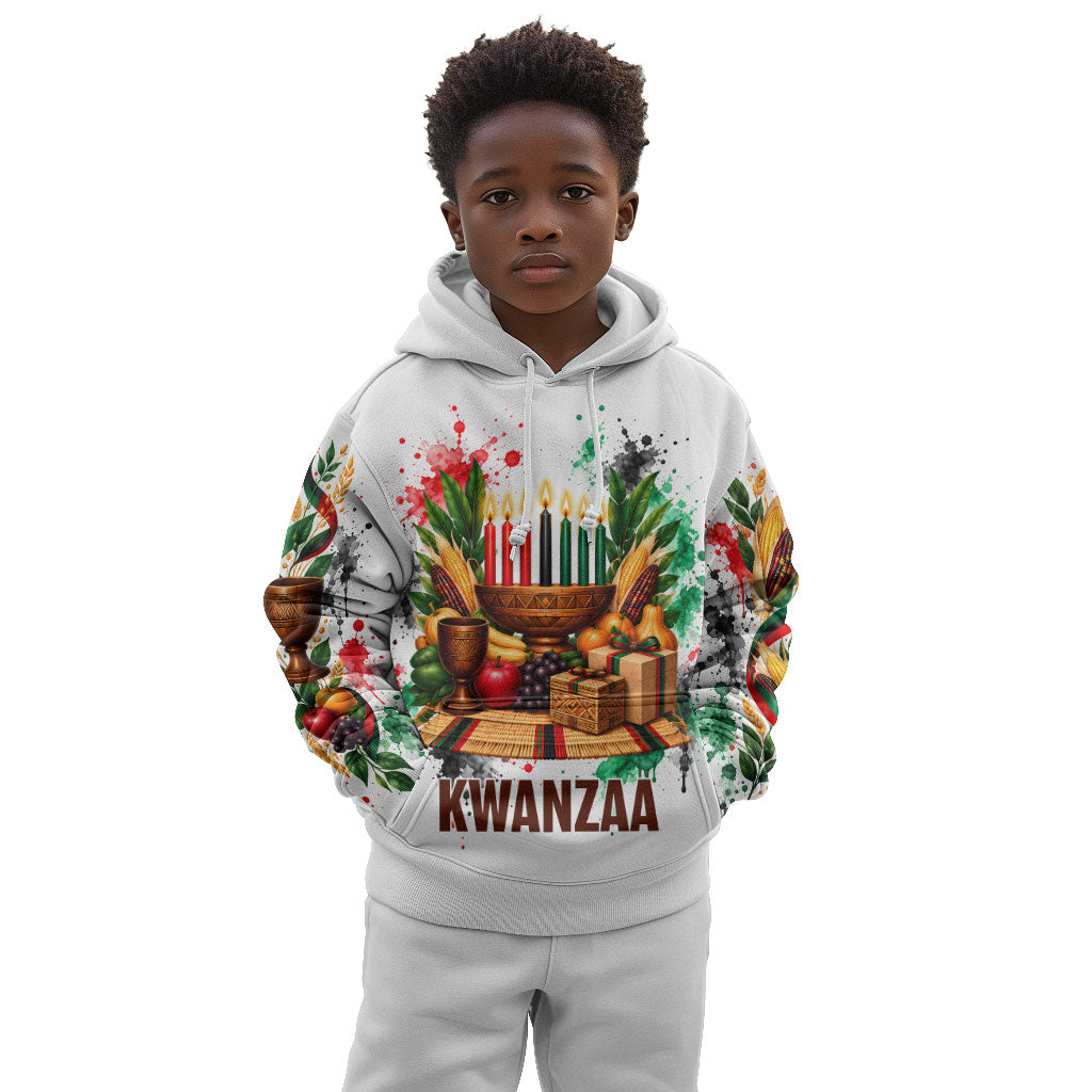 Kwanzaa Pan African Kid Hoodie - Mishumaa Saba - Black History - Watercolor Art